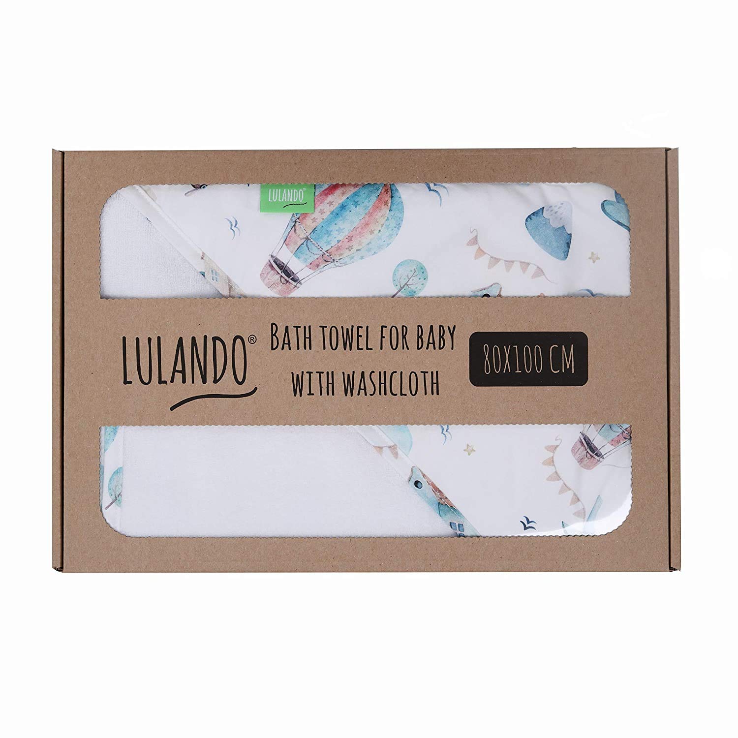 LULANDO Hooded bath / baby towel with hood, for children from the Art Collection series, 80 cm x 100 cm, the set includes a wash mitt and a bath towel with hood (tarpaulin)