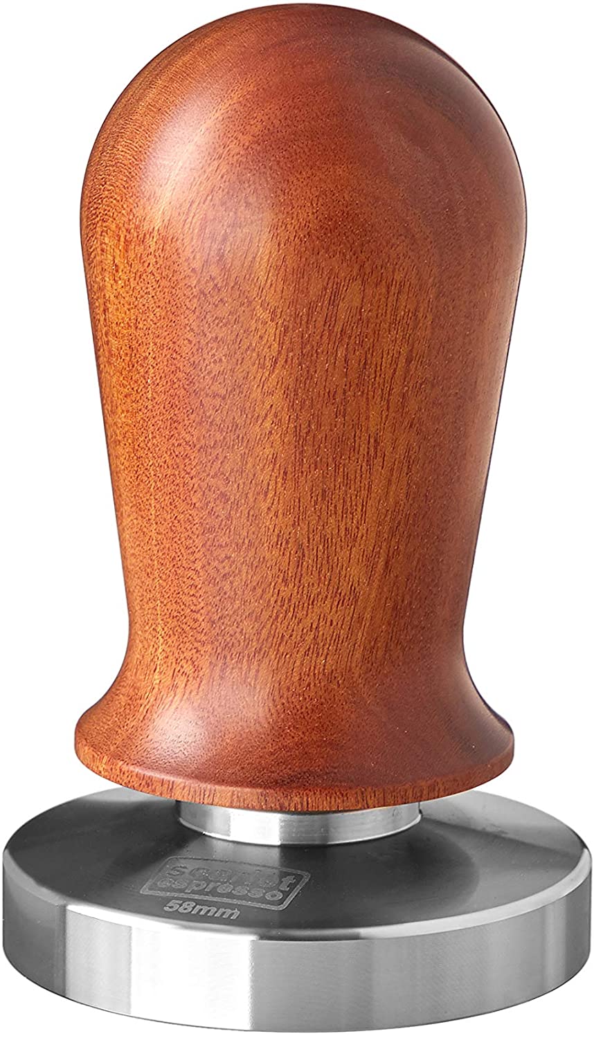 scarlet bijoux Scarlet Espresso Perfetto Tamper for Barista, Calibrated to 35 lbs Contact Pressure, with Aluminium or Precision Stainless Steel Base (Sandalwood - Dark Brown, 58.5 mm)