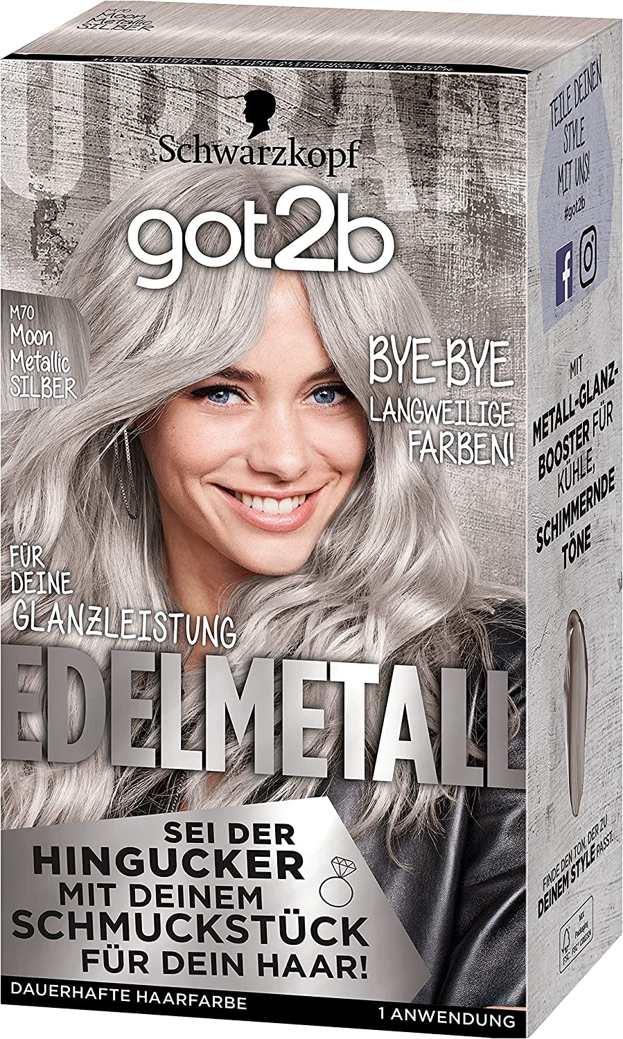got2b Edelmetall ML M70 Moon Metallic Silber Stufe 3 (3 x 143 ml), Haarfarbe mit Metall-Glanz-Booster für kühle, schimmernde Töne, Coloration mit Anti-Verblassen-Effekt, ‎moon