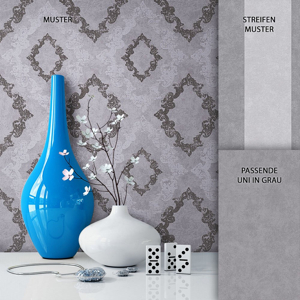 Newroom Design Newroom Baroque Wallpaper Grey Non-Woven Classic, Country House, Modern, Na