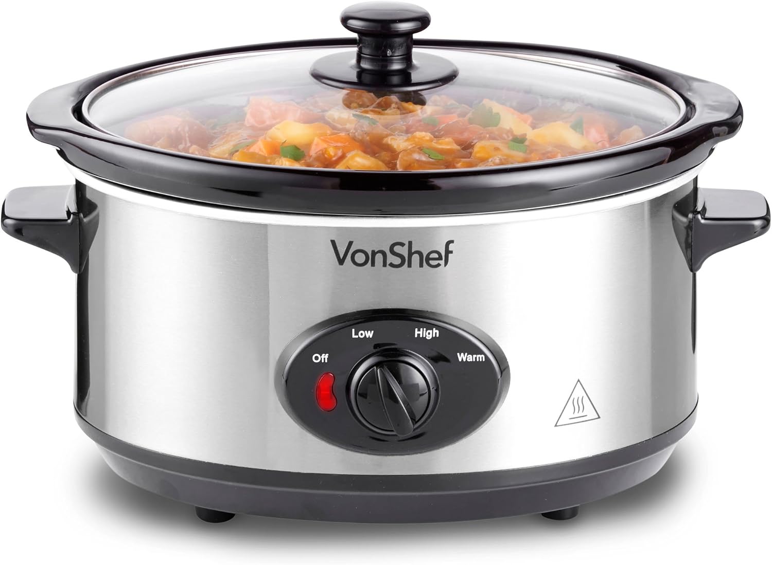 VonShef Slow Cooker 3.5 L with Glass Lid, Stainless steel