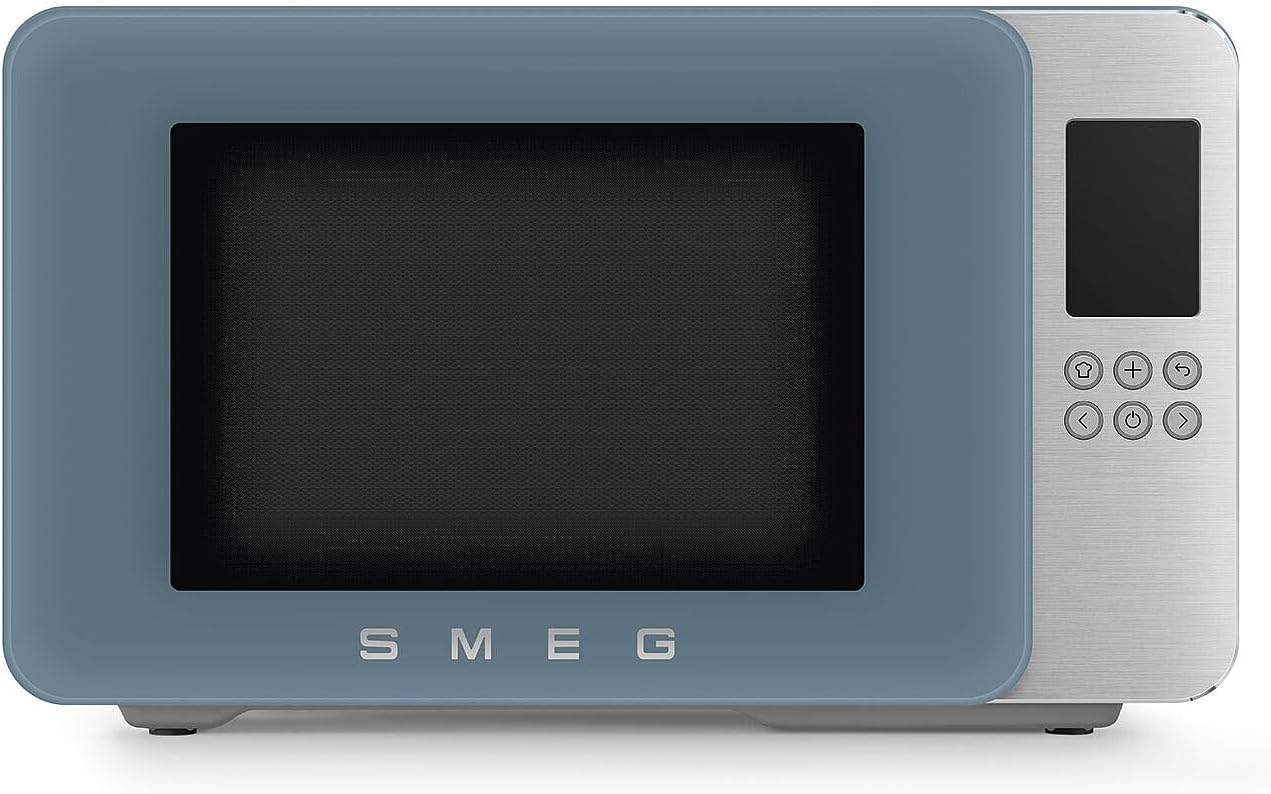 Smeg Store Smeg, Microwave with Grill MOC01SBMEU, 4 Functions and 18 Automatic Programmes, Inverter Technology, Soft-Close Locking System, Grill Accessories Included, 1900 W, Storm Blue Matt