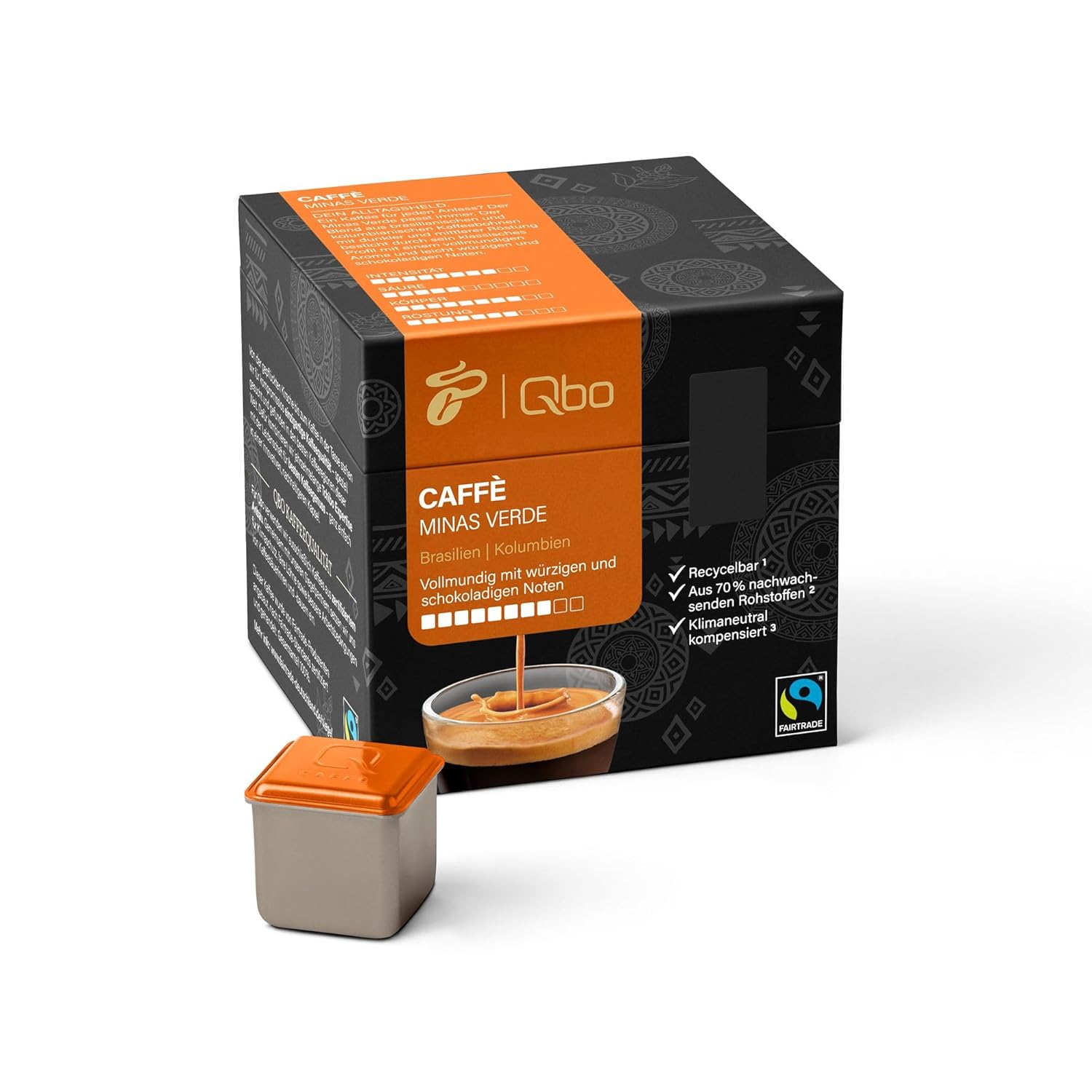 Tchibo Store Tchibo Qbo Caffè Minas Verde Premium Coffee Capsules, Pack of 27 (Caffè, Intensity 8/10, Full-bodied and Spicy), Sustainable, Made from 70% Renewable Raw Materials & Climate Neutral Compensated