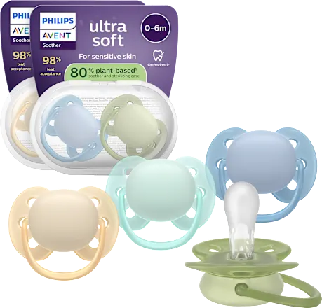 Philips Avent Ultra-soft silicone pacifiers, beige/mint + green/blue, 0-6 months, 4 pieces