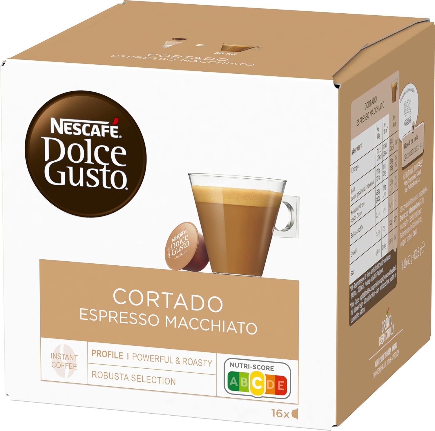 NESCAFÉ Dolce Gusto Cortado Espresso Macchiato, 16 Coffee Capsules, Robusta and Arabica Beans, Spanish Latte Coffee, A Touch of Creaminess, Aroma Sealed Capsules, Pack of 1 (1 x 16 Capsules)