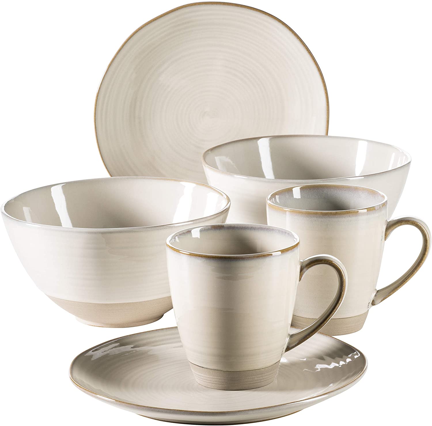 Mäser 931372 Nottingham Series Set of 3 Serving Plates in 3 Sizes, Vintage Look, Beige Stoneware