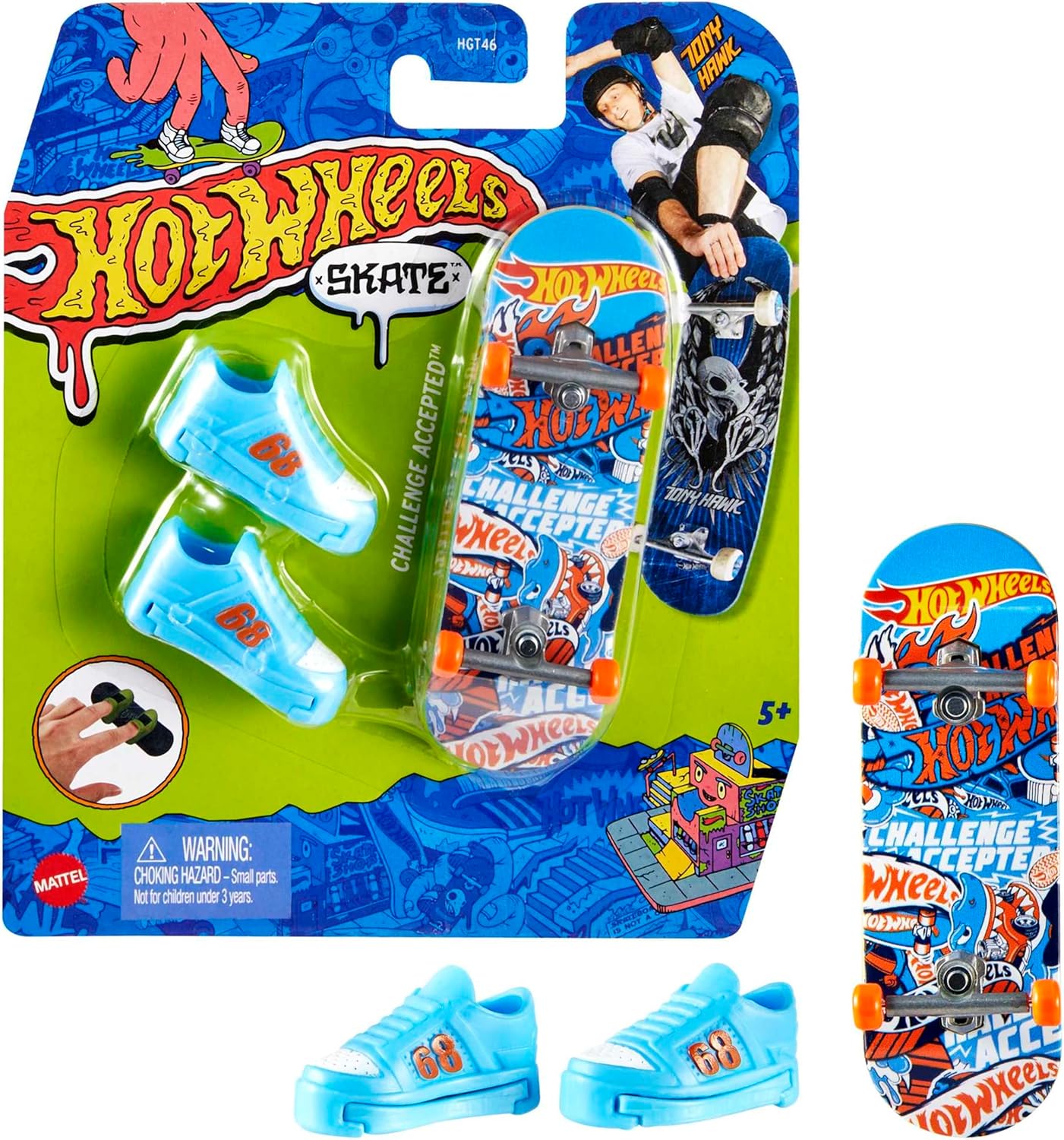 Hot Wheels Skate Fingerboard Playset, Designed in Collaboration with Tony Hawk, Includes 1 Fingerboard and 1 Pair of Skateboard Shoes (Various Models, Random Set), Ages 5+ HGT46