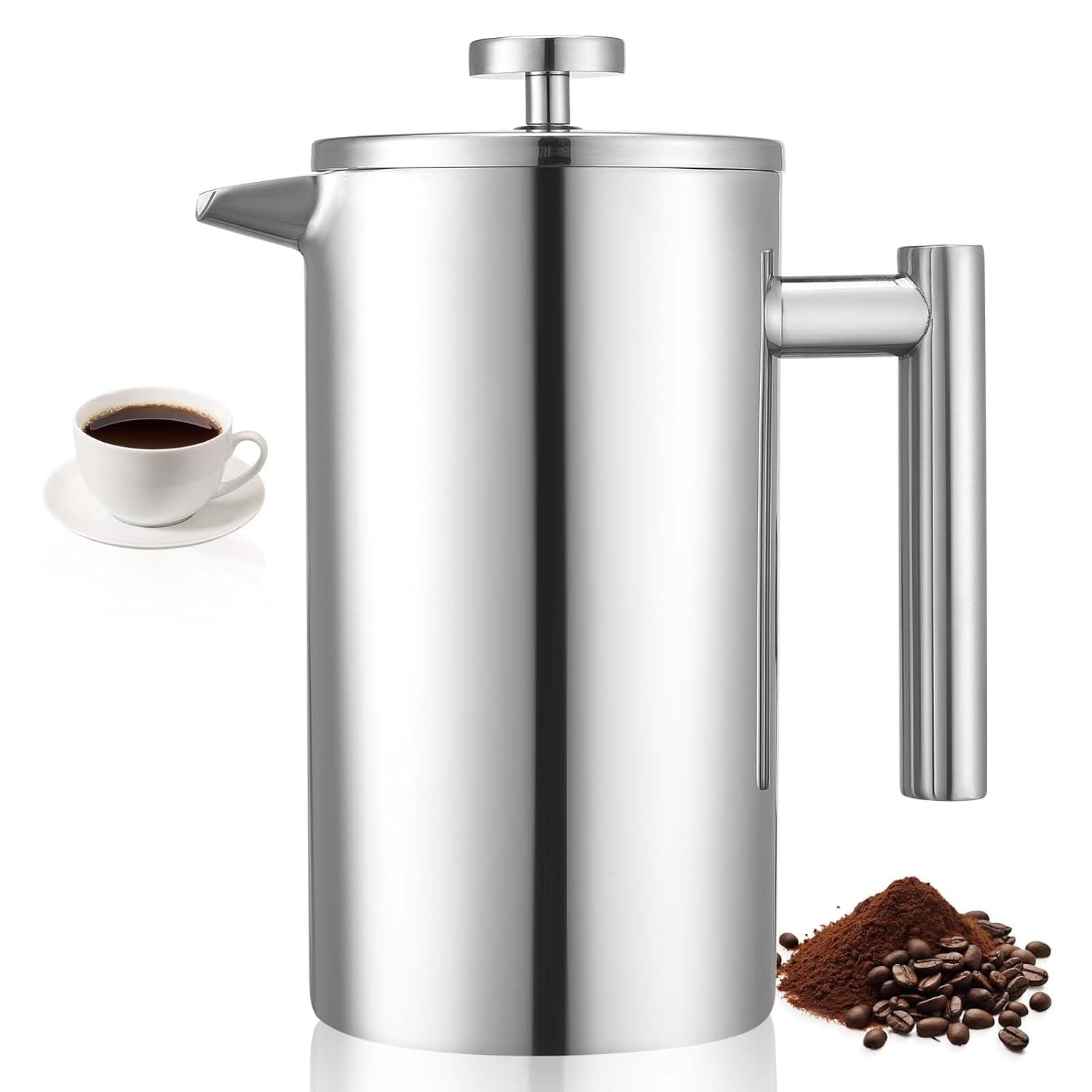 VEVOR French Press Coffee Machine, 1 L Stainless Steel Coffee Press Tea Maker with Filter, Large Double-Walled Insulated French Coffee Maker for Camping, Travel, Kitchen, Coffee Maker, Silver