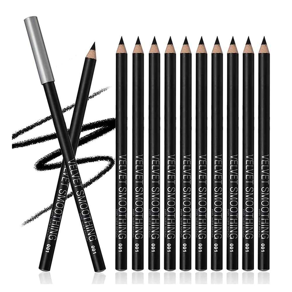 Linble Kajal Set of 12 Intensive Black Eye Pencils for Matt Clear Lines Black Eye Pencil Eyeliner Pen
