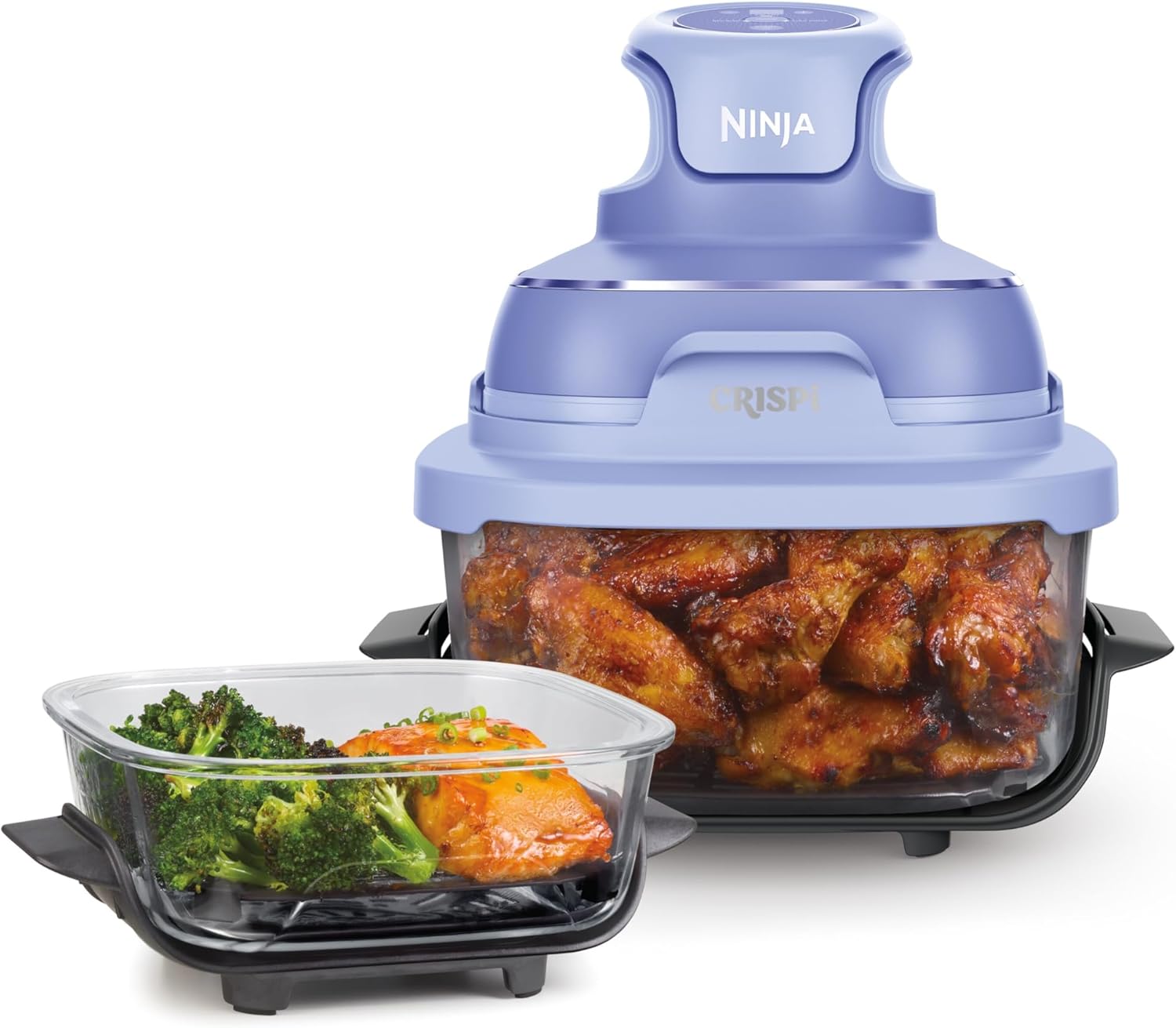 Ninja CRISPi Portable Hot Air Fryer, 3.8L & 1.4L, 4-in-1: Hot Air Frying, Roasting, Keeping Warm, Cracking, Compact, 6 Servings, 2 Glass Containers & Lids 1700W, Light Lilac FN101EUPR