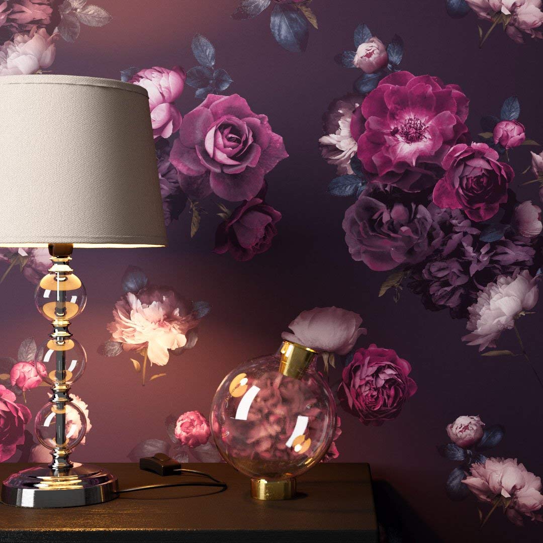 Newroom Design Floral Wallpaper Black Purple Floral Rose Print Fun Modern And Elegant Desi