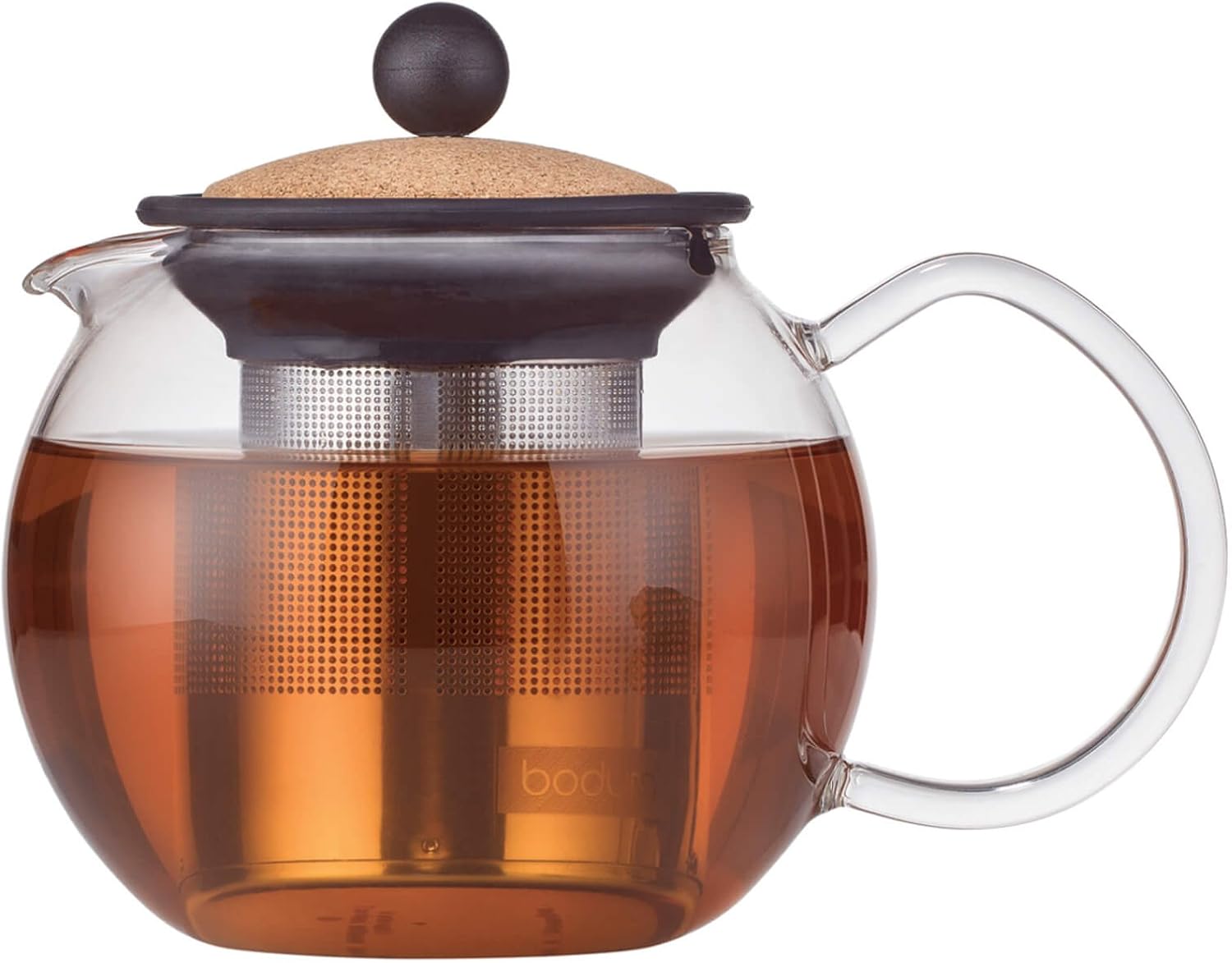 BODUM 0.5 L Glass, Cork, Plunger 1807-109s Teapot Stainless Steel Filter, Clear, 12 cm