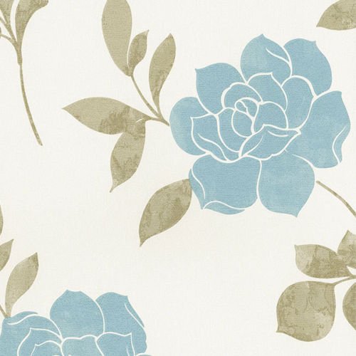 galerie-24 Md29425 – Impressions Silk Floral Roses Blue, Cream Gallery Wallpaper