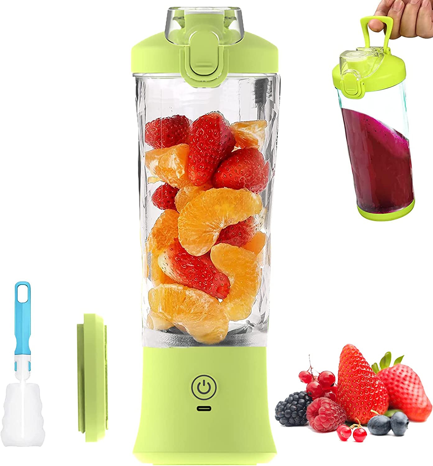 KMVIZI KMVizer Smoothie Maker, 600 ml Blender Bottle for Smoothies and Shakes, Smoothie Maker to Go With Compulsory Usb-C and 6 Blades, Fresh Juice Mixer Bottle for Travel, Kitchen, Office (Yellow)