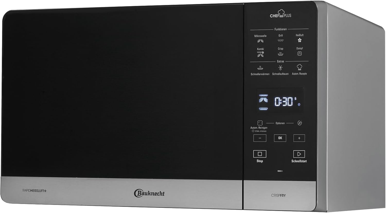Bauknecht MWA 49 SL Microwave Oven (Freestanding) / Steam Cooking Function / 3D System - Even Results / AutoClean / 6 Power Levels / 25 L Cooking Chamber / Glass Turntable 28 cm Diameter / DualCrisp &