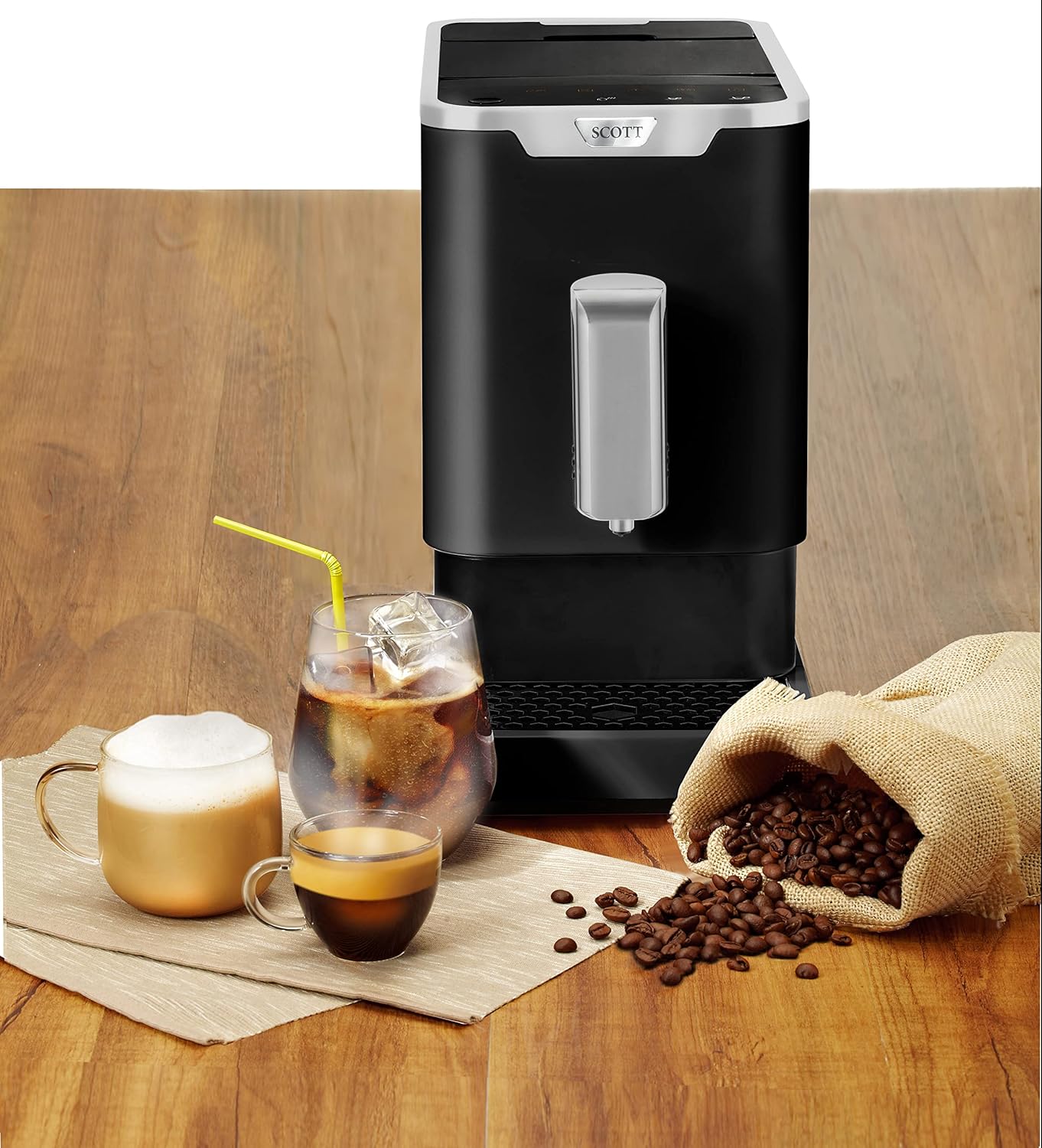 SCOTT Slimissimo Black Velvet Fully Automatic Coffee Machine, 19 Bar Pressure, 1.1 L, 1470 W