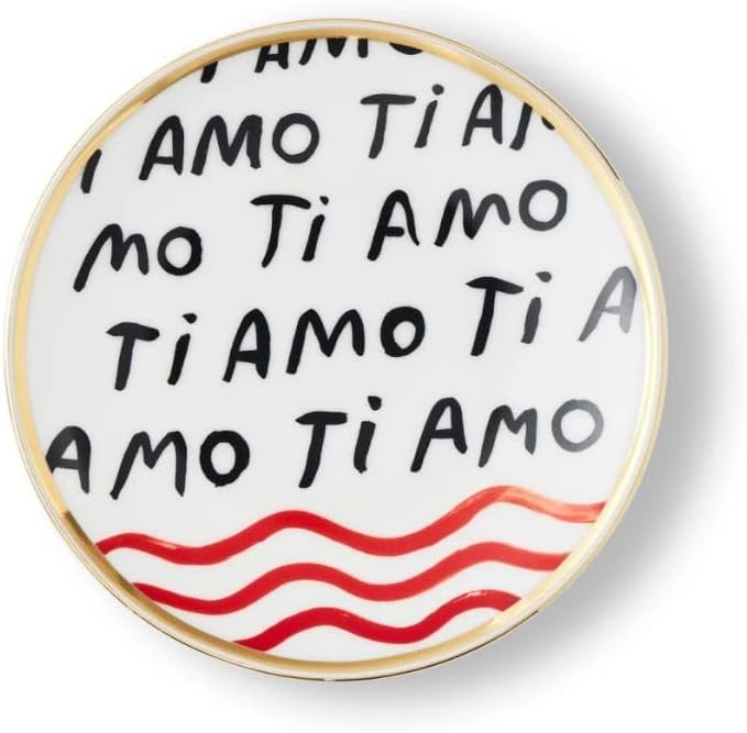 BITOSSI Home Ti Amo Porcelain Plate Collection with Love, Diameter 17 cm, Gold-Coloured Rim, Chiara Perano Design