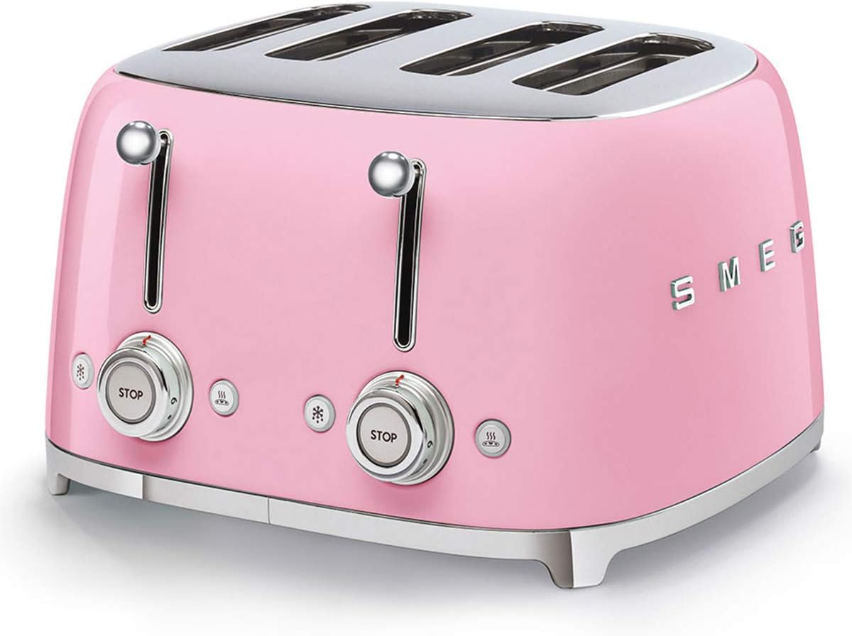 Smeg, Toast 4x4 TSF03PKEU, 4 Compartments for 4 Slices, 6 Levels Gold-Plated, Heating Function, Defrost and Bagel Function, 2 Crumb Containers, 2000 W, Pink