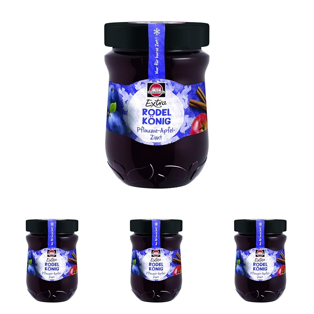 Schwartau Extra Sledge King Plum Apple Cinnamon Winter Jam 12oz Jar (Pack of 4)