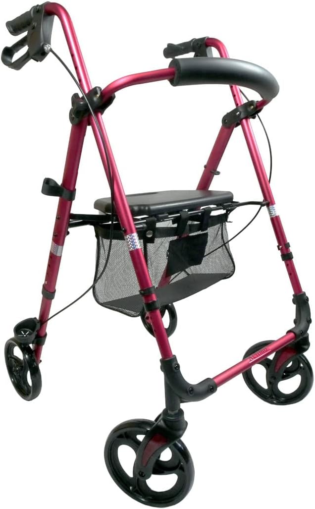 FabaCare Actimo Light Lightweight Folding Rollator Walker for Seniors with FabaCare Safety Reflectors - Red