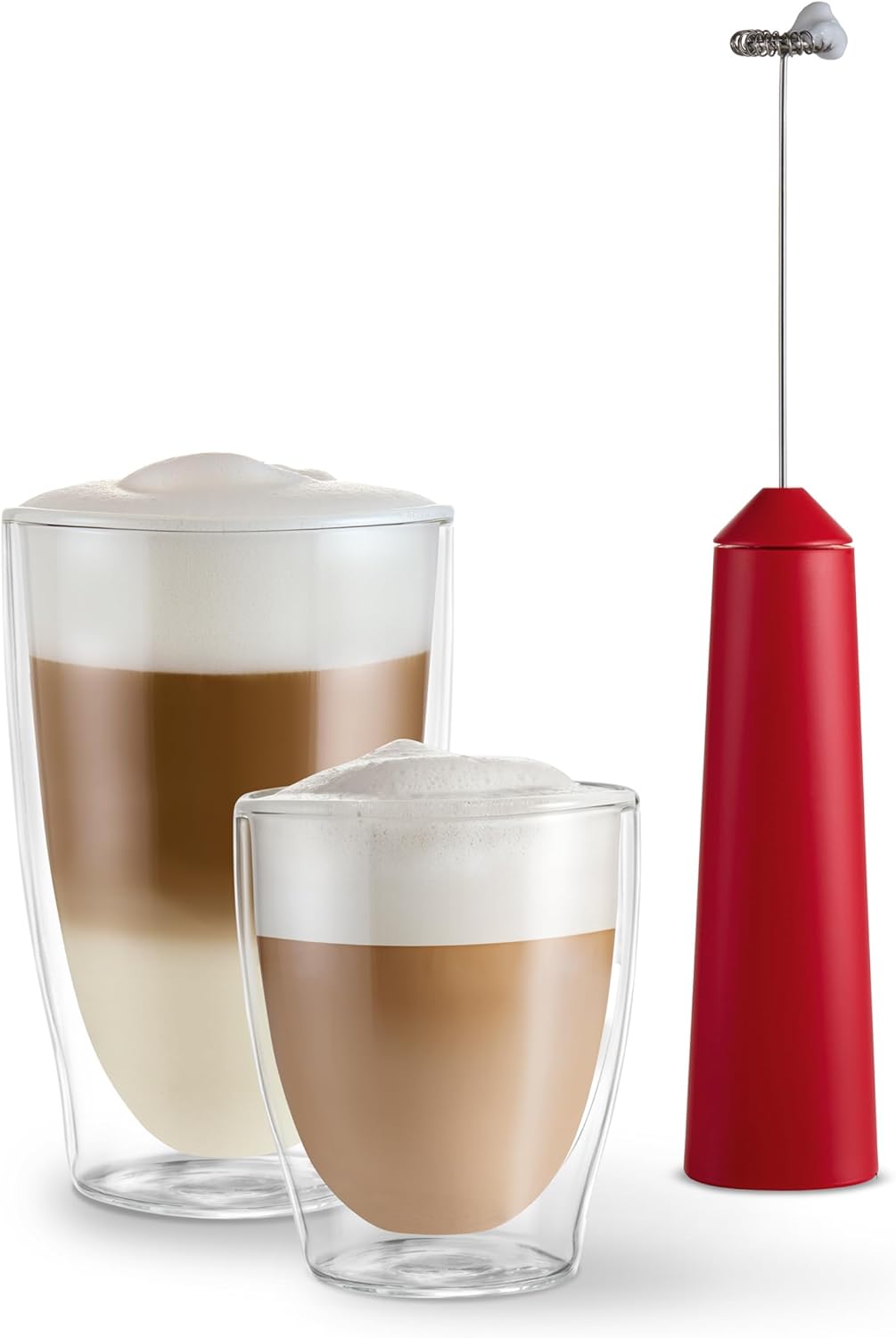 Tchibo Store Tchibo Rechargeable Handheld Milk Frother with USB Charging Cable, Dishwasher Safe Stainless Steel Whisk for Latte Macchiato, Cappuccino and Cocoa, Red