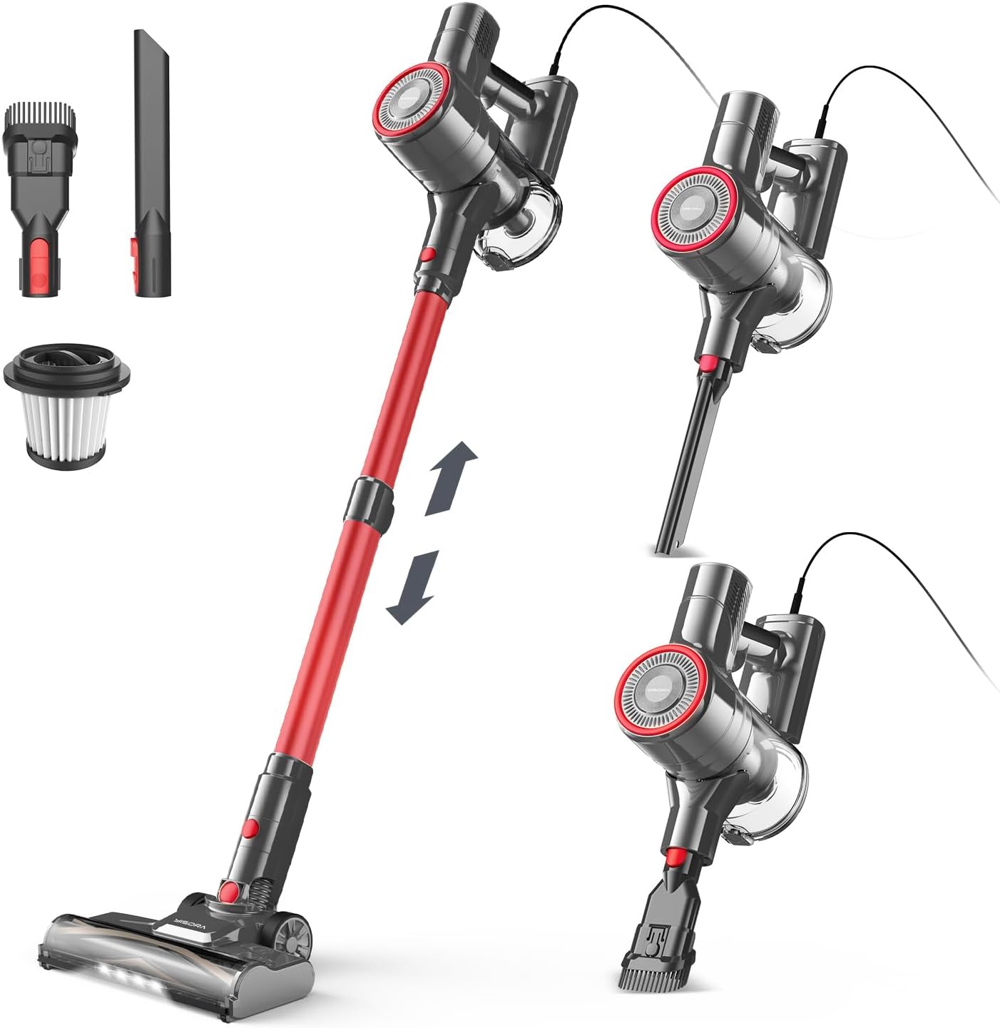 Vacuum Cleaner, 6-in-1 Handle Vacuum Cleaner & Handheld Vacuum Cleaner with 6 m Cable, 23 Kpa Strong Suction Power, 600 W Motor, Freestanding Vacuum Cleaner Bagless Vacuum Cleaner for Hard Floors