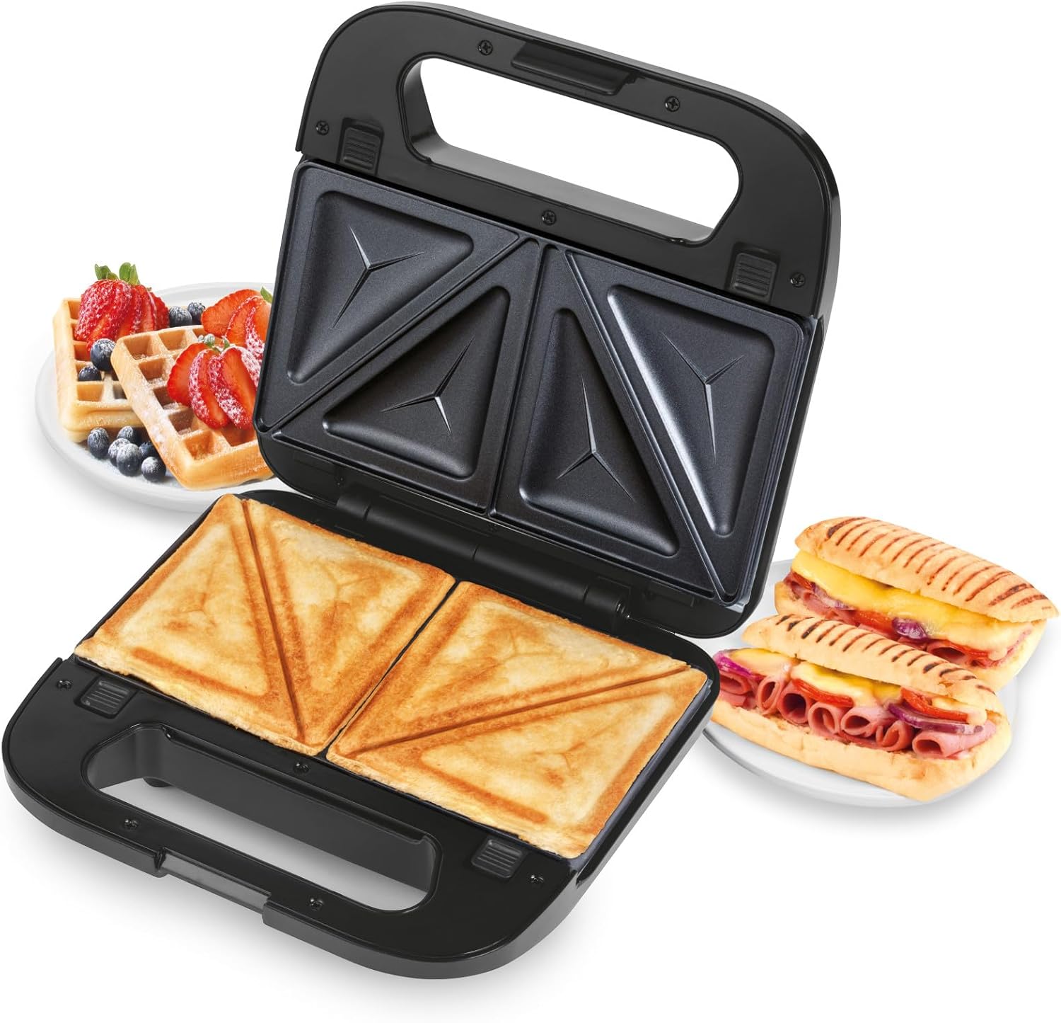 Salter 3-in-1 Snack Maker - Sandwiches, Waffles, Paninis, PFAS-free Removable Non-Stick Plates, Automatic Temperature Control, Power/Ready Indicators, Cool Handle, 750 W