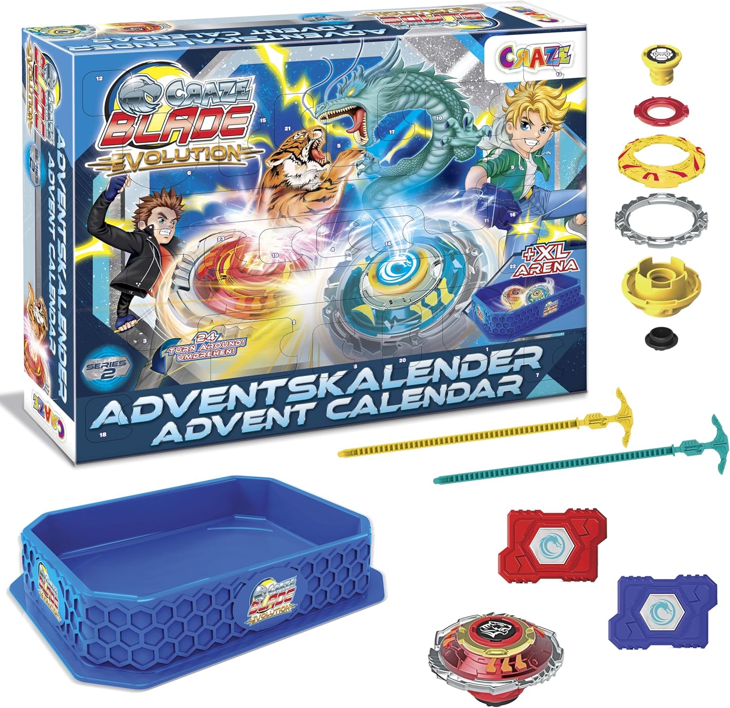CRAZE Advent Calendar BLADE Battle Spinner Battle Arena Christmas Calendar for Boys, Fight Spinning Tops, Children Toy Calendar 34125