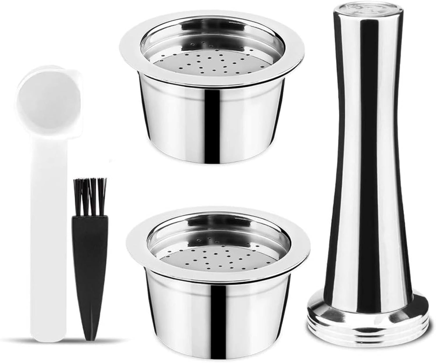 i Cafilas Refillable Kfee Coffee Capsule Stainless Steel Reusable Refill Capsule Coffee Filter for Caffitaly Tchibo Cafissimo ALDI Expressi Coffee Capsule (2Capsule + Tamper)