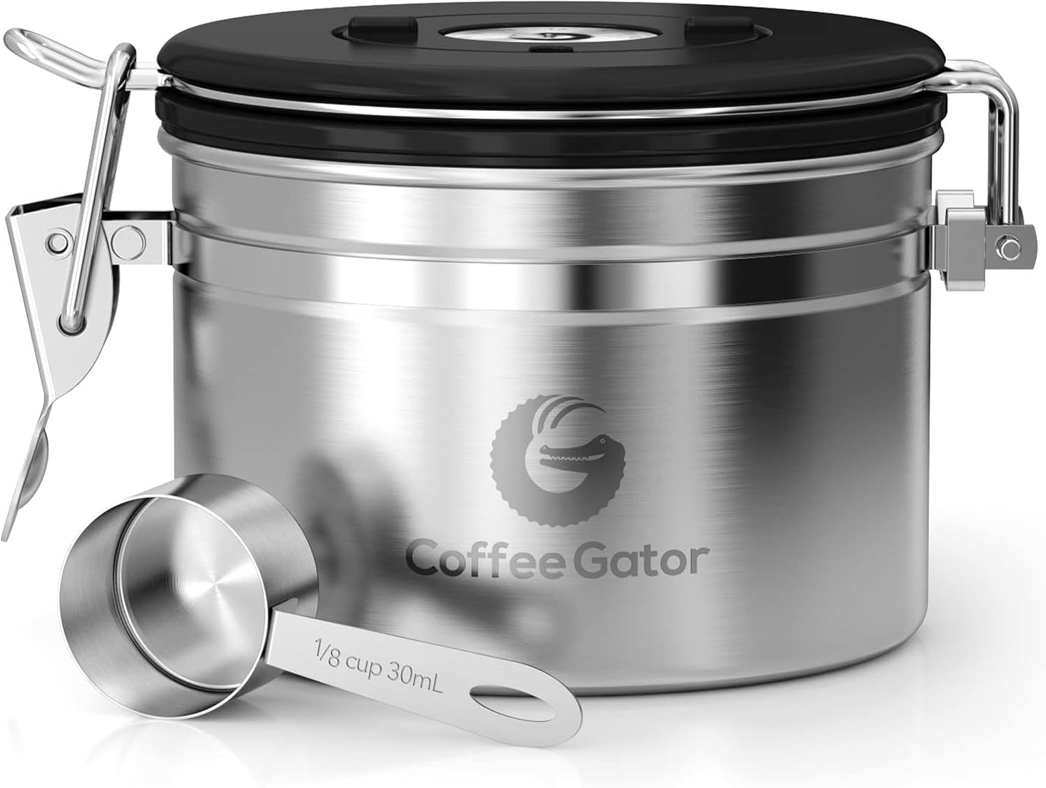 Coffee Gator Coffee Container - Stainless Steel Coffee Container with Lid and Aroma Lid - Storage Tin to Store Coffee Beans or Coffee Powder Perfectly - Aroma Tin with Free Dosing Spoon, small