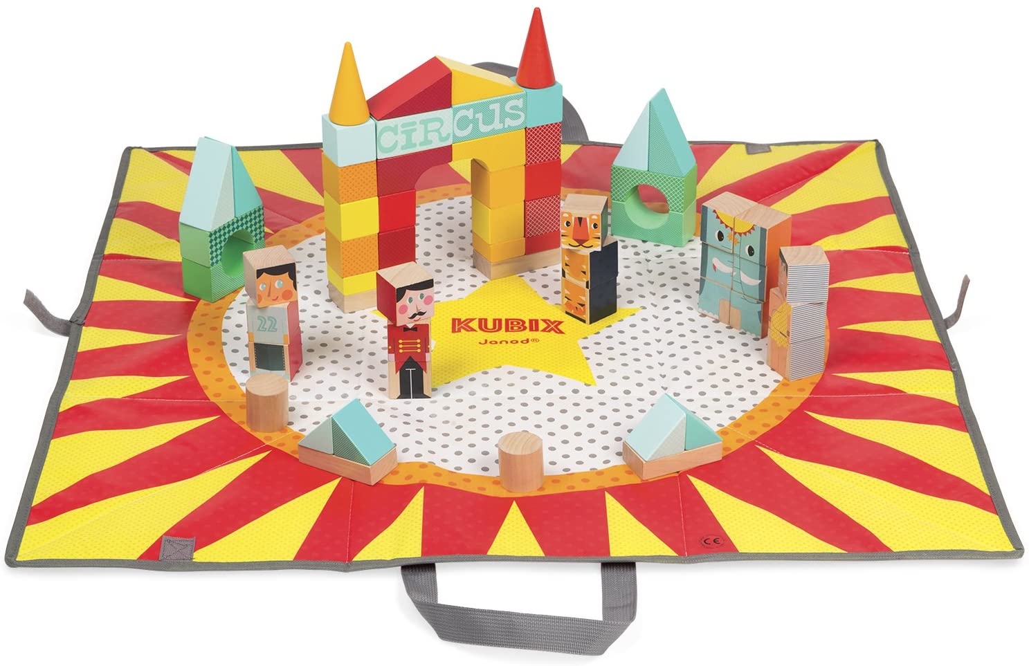 Janod J08079 Kubix 60 Building Blocks Wooden Circus With Toy Bag