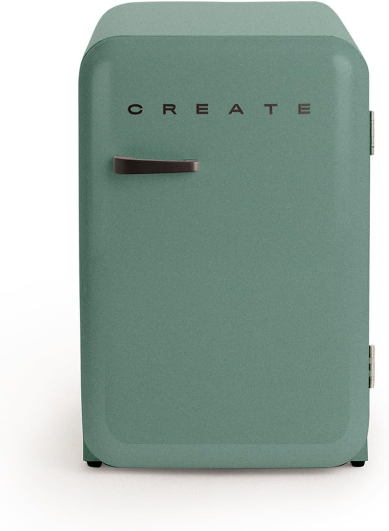 CREATE Retro Friend 83.5 Black Fridge Sage Green Handle 98 W Low Consumption 2 Shelves Temperature Control Bottle Holder 56 x 54 x 84 cm