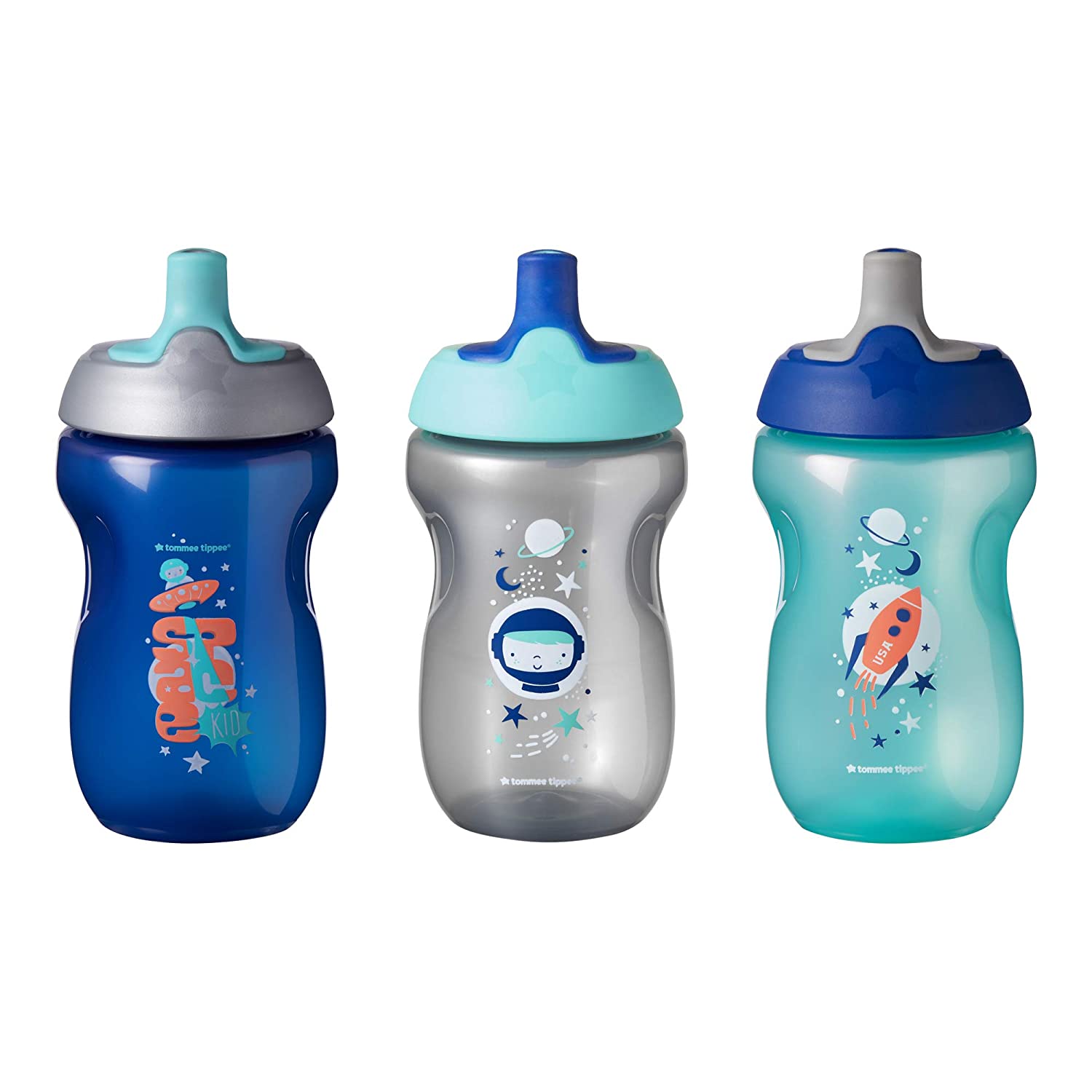 Tommee Tippee Active 12 Month Plus Sports Bottle, Blue, 3-Piece