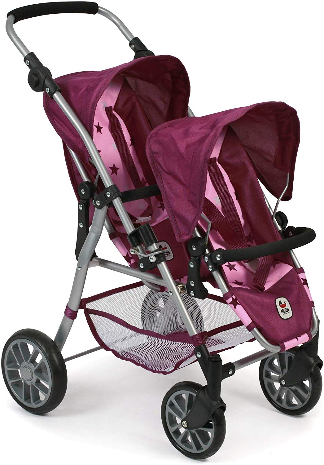 Bayer Chic 2000 Dolls Tandem Buggy TWINNY Stars Blackberry 691 78