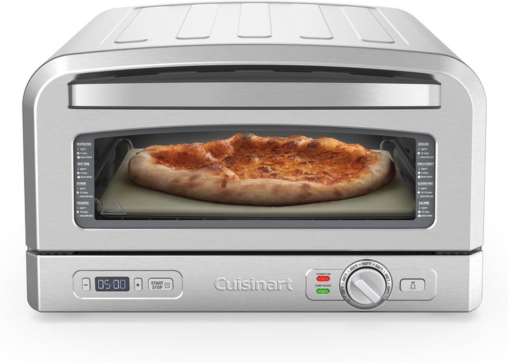 Cuisinart Pizza Oven | For Indoor Use | Wood Burning Flavor in 5 Minutes | Pizza Set Included: Pizza Peel, Cutter, Stone and Deep Shape | Adjustable Time and Temperature up to 400°C