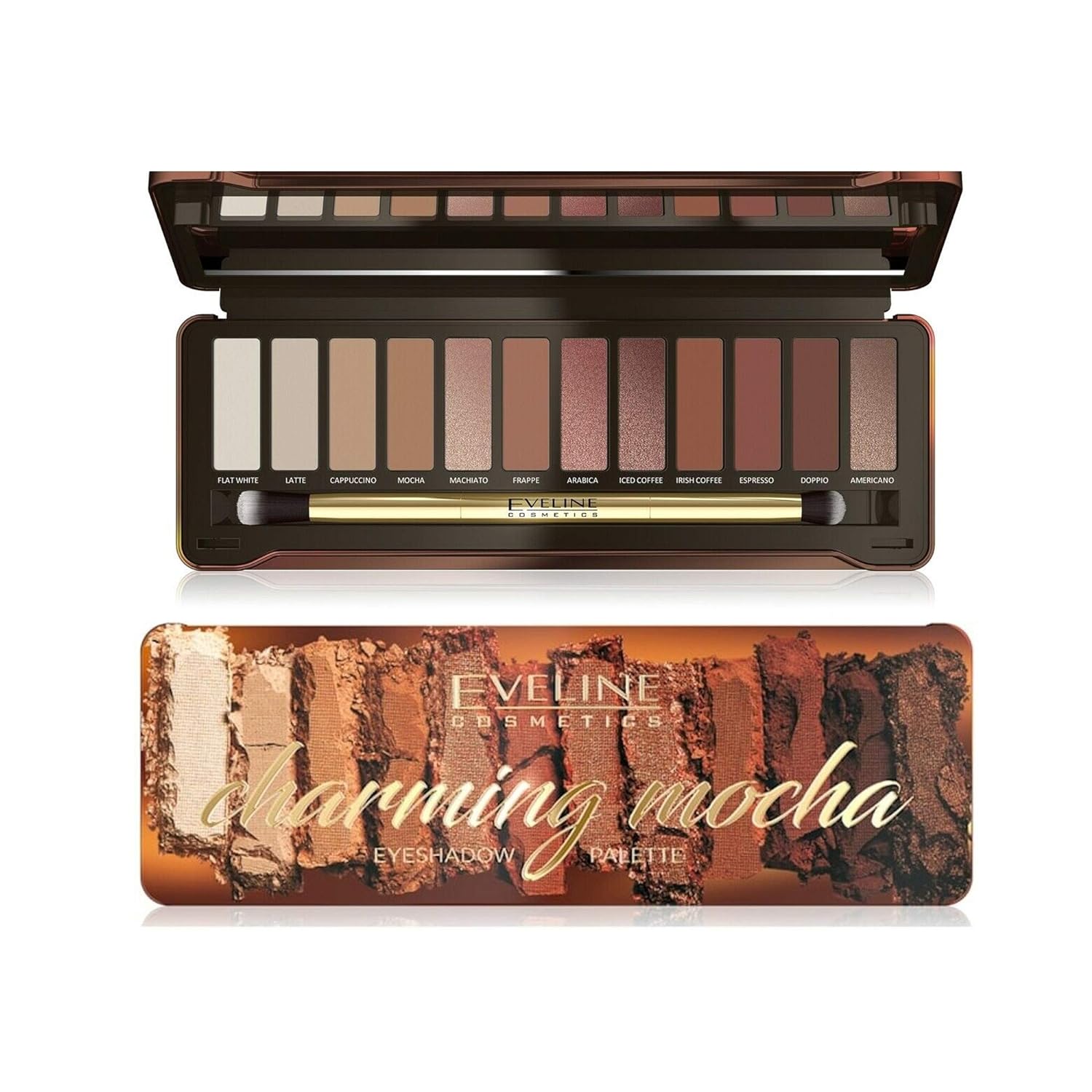 Eveline Cosmetics Charming Mocha Palette with 12 Eyeshadows, Highly Pigmented Colors
