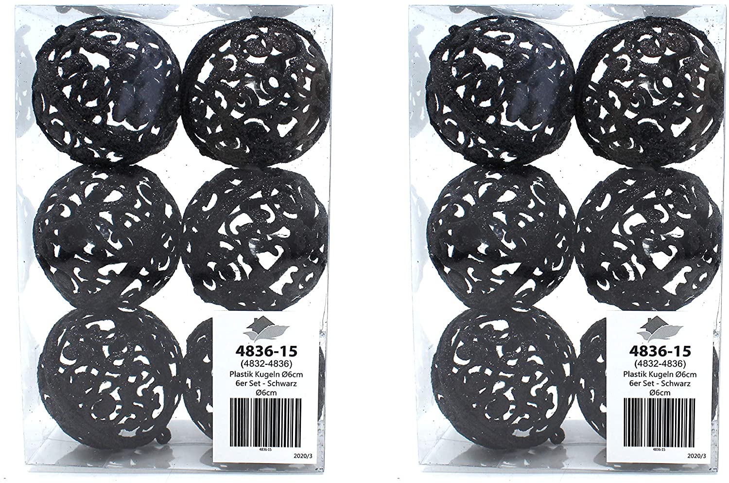 DARO DEKO Daro Deco Christmas Bauble 6 Cm Glitter 2 Sets-12 Baubles Black