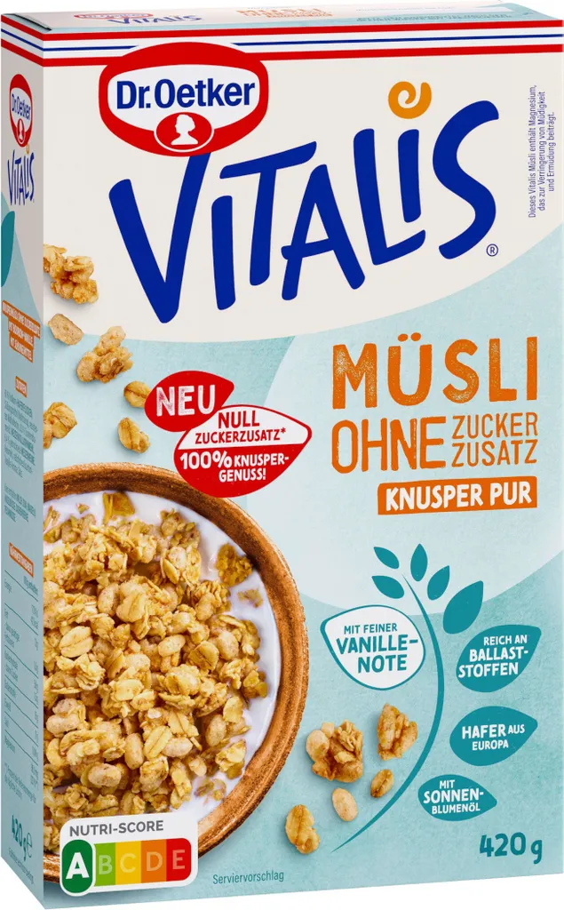 Mega-Paradies Oetker Vitalis no added sugar crunchy muesli pure with vanilla 420g