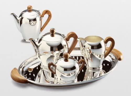 Officina Alessi Bombe Coffee Pot with Applewood Handle, Silver