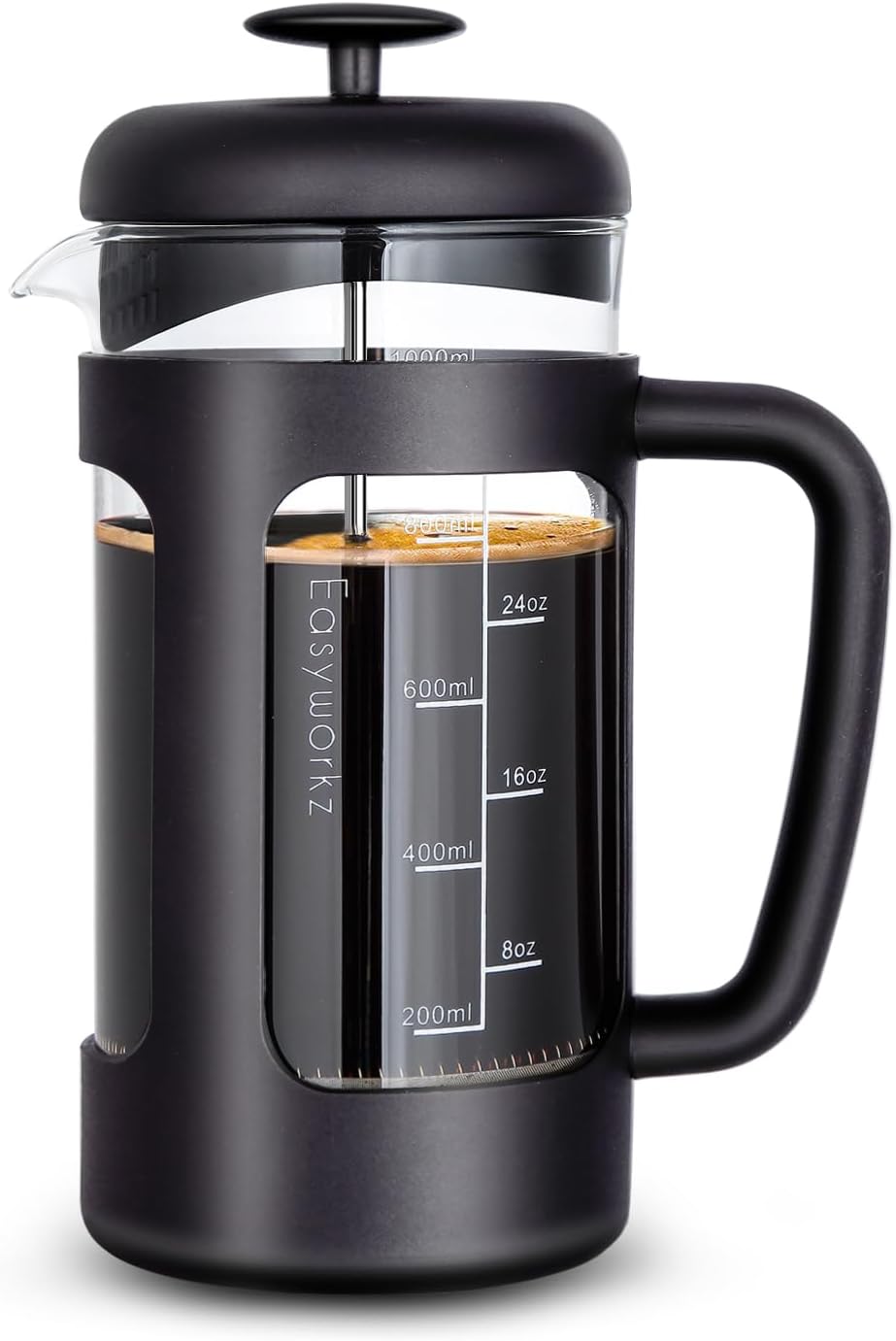 Easyworkz French Press 1000 ml Coffee Maker Coffee Press with Borosilicate Glass, Non-Slip Soft Handle, Black