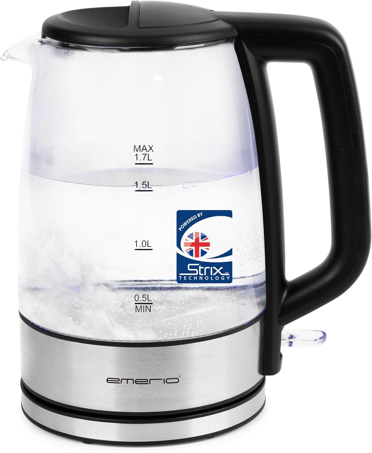 EMERIO Glass Kettle with 1.7 Litre Volume | 2200 Watt | Blue LED Interior Lighting | 360° Base | Best Borosilicate Glass | Auto Off | Boil Dry & Overheating Protection | WK-130126