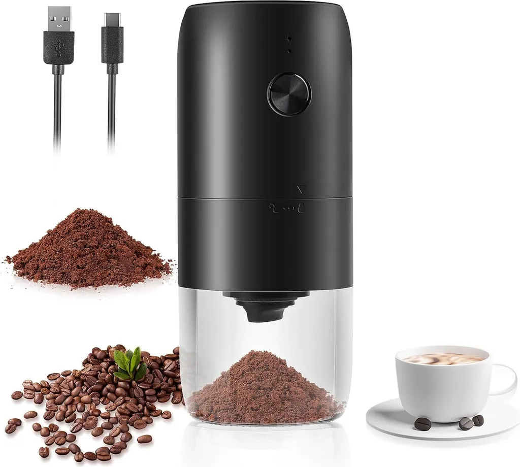 OKWISH Electric Coffee Grinder with Ceramic Burr Grinder, Mini Coffee Grinder, Portable Electric Coffee Grinder, Multifunctional Coffee Grinder