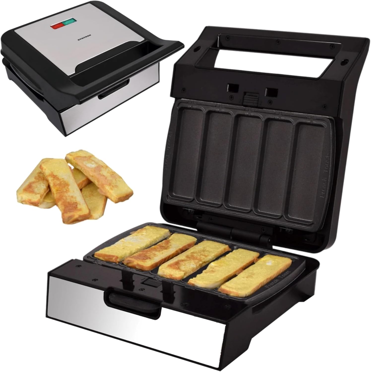 Syntrox Germany Syntrox Churros Maker with Removable Plates, 1400 Watt, Stainless Steel, Quick Heating, Non-Stick Coating, Various Removable Plates, Multifunctional Device (French Toast Maker)