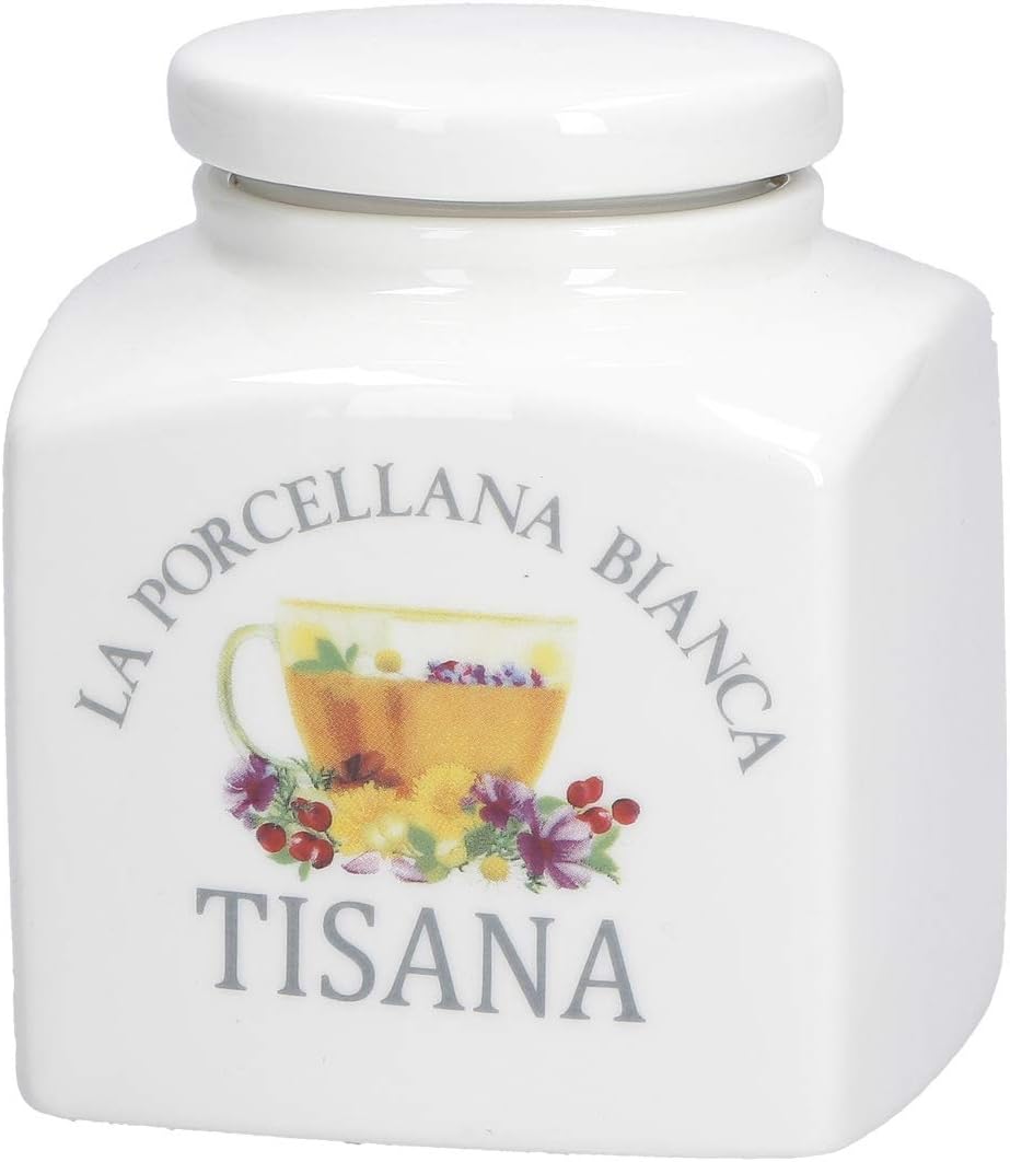 La Bianca Porcelana Container Tisana - Preserves, Jars and Containers - Kitchen Pots - Porcelain - 500 cc, 9.5 x 9 x 10.5 cm