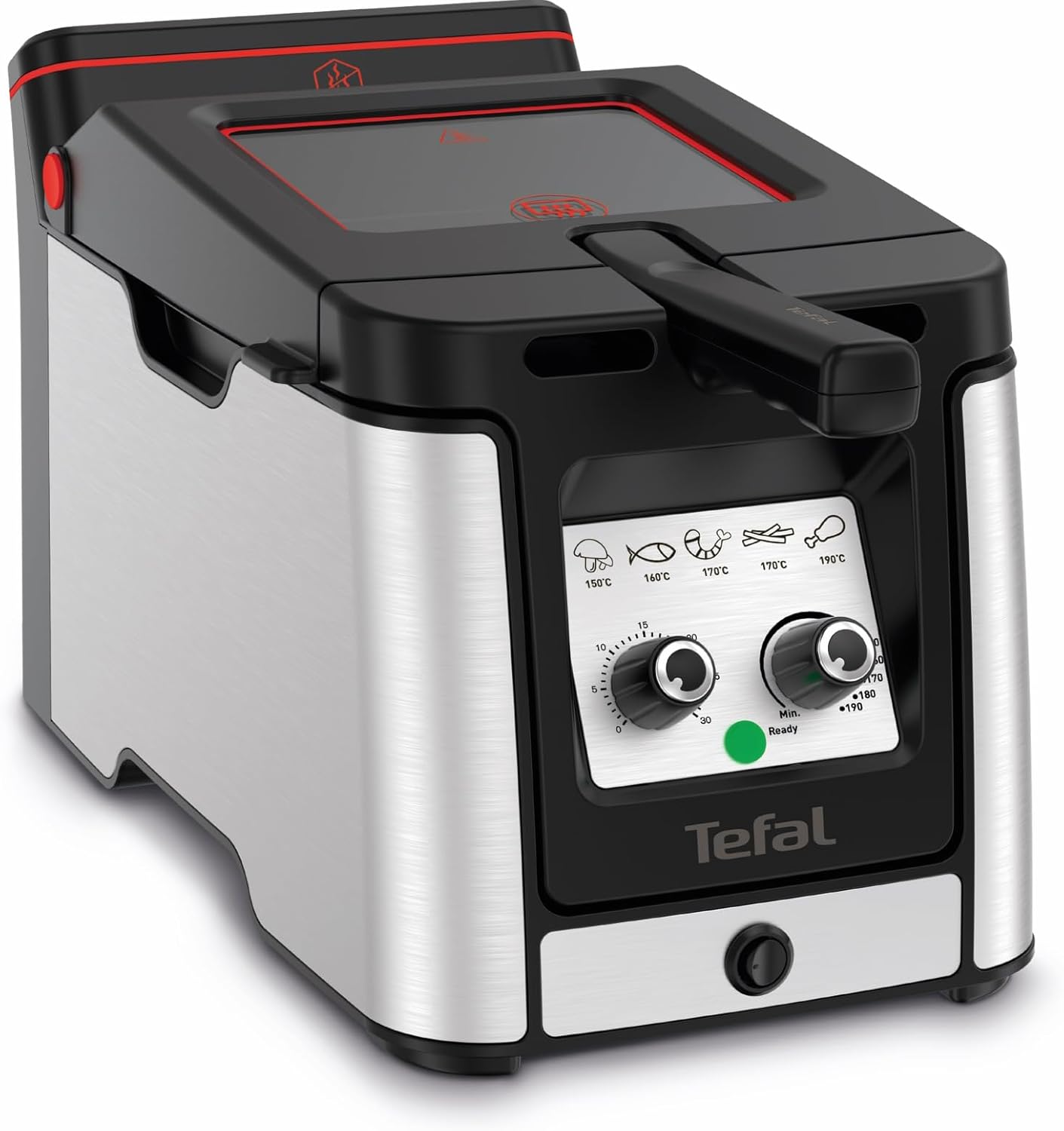 Tefal Clear Duo Fryer, Fry with Less Smoke/Odours, Capacity 1.2 kg, Thermostat, Timer, Large Viewing Window without Fogging, Dishwasher Safe, Black, Stainless Steel, Fryer FR600D