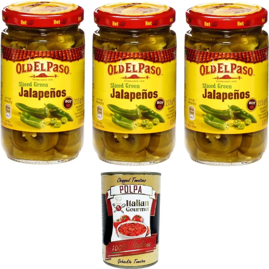 Old El Paso Green Jalapenos Sliced ​​Spicy 3x 215g + Italian Gourmet Polpa 400g