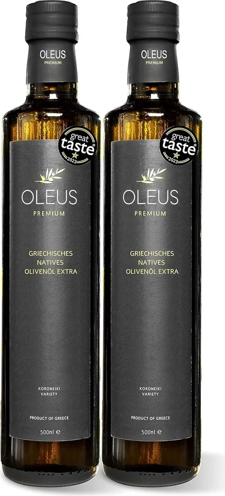 FINEDINE24 Foods OLEUS PREMIUM Greek Extra Virgin Olive Oil, cold-pressed | from Koroneiki olives, Premium 2 x 500ml