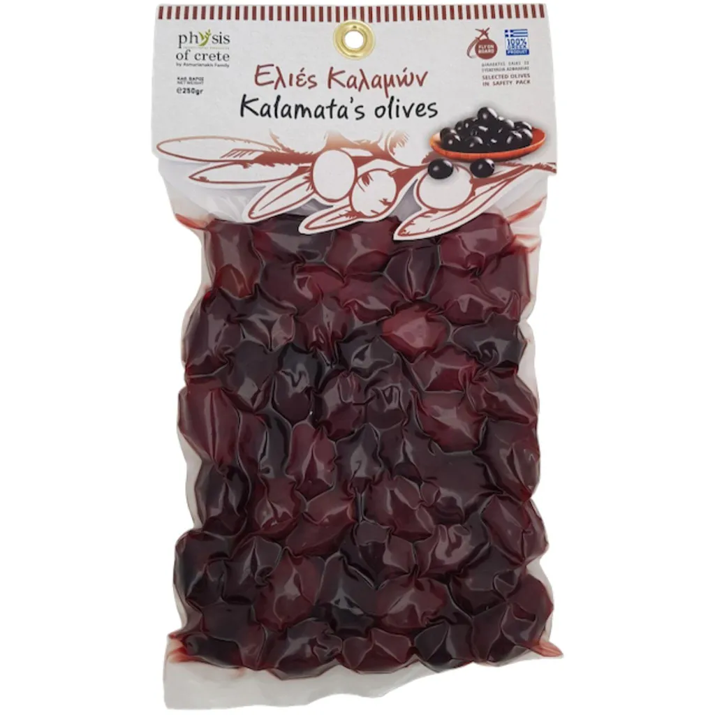 Olives Physis of Crete 250g Dark Unpeeled Kalamata Natural from Greece 250g
