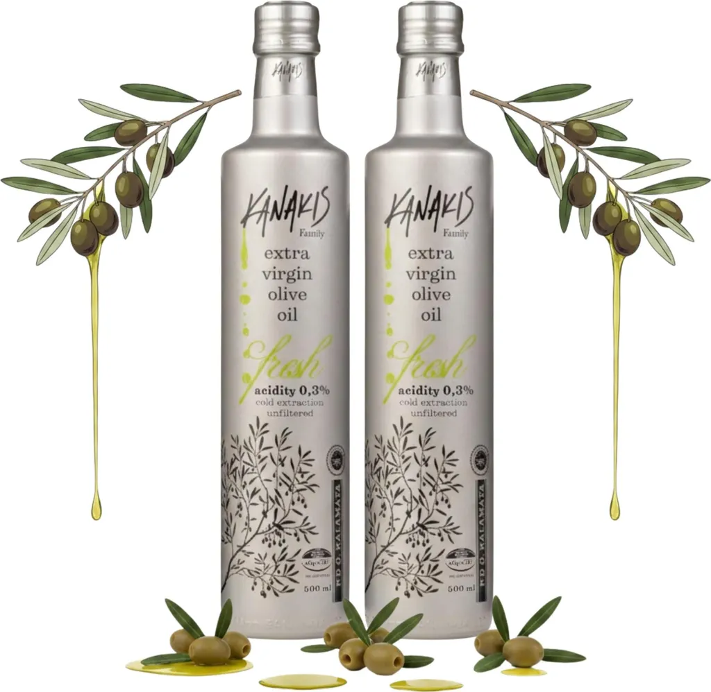 Kanakis Olive oil - 2 x 0.5 L - Cold-pressed - Low acidity - From Greece - EV Fresh - Olive oil set 1000 ml