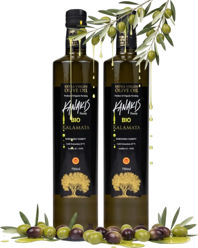 Kanakis Olive Oil - 2 x 0.75 L - Cold-pressed - From Greece - Extra Virgin - From Black Olives - In Glass Jars - Olive Oil Set 1500 ml